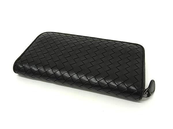 BOTTEGA VENETA ボッテガヴェネタ 長財布 イントレチャート 114076 ブラック系 レザー ユニセックス ラウンドファスナー シルバー金具 美品