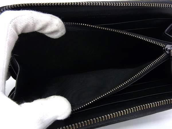 BOTTEGA VENETA ボッテガヴェネタ 長財布 イントレチャート 114076 ブラック系 レザー ユニセックス ラウンドファスナー シルバー金具 美品