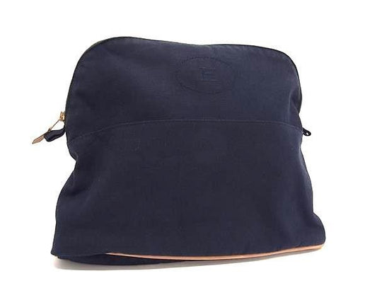 HERMES エルメス ポーチ ボリードポーチGM ネイビー系 コットン100％ レディース ゴールド金具 美品