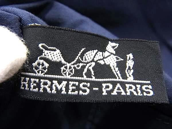 HERMES エルメス ポーチ ボリードポーチGM ネイビー系 コットン100％ レディース ゴールド金具 美品