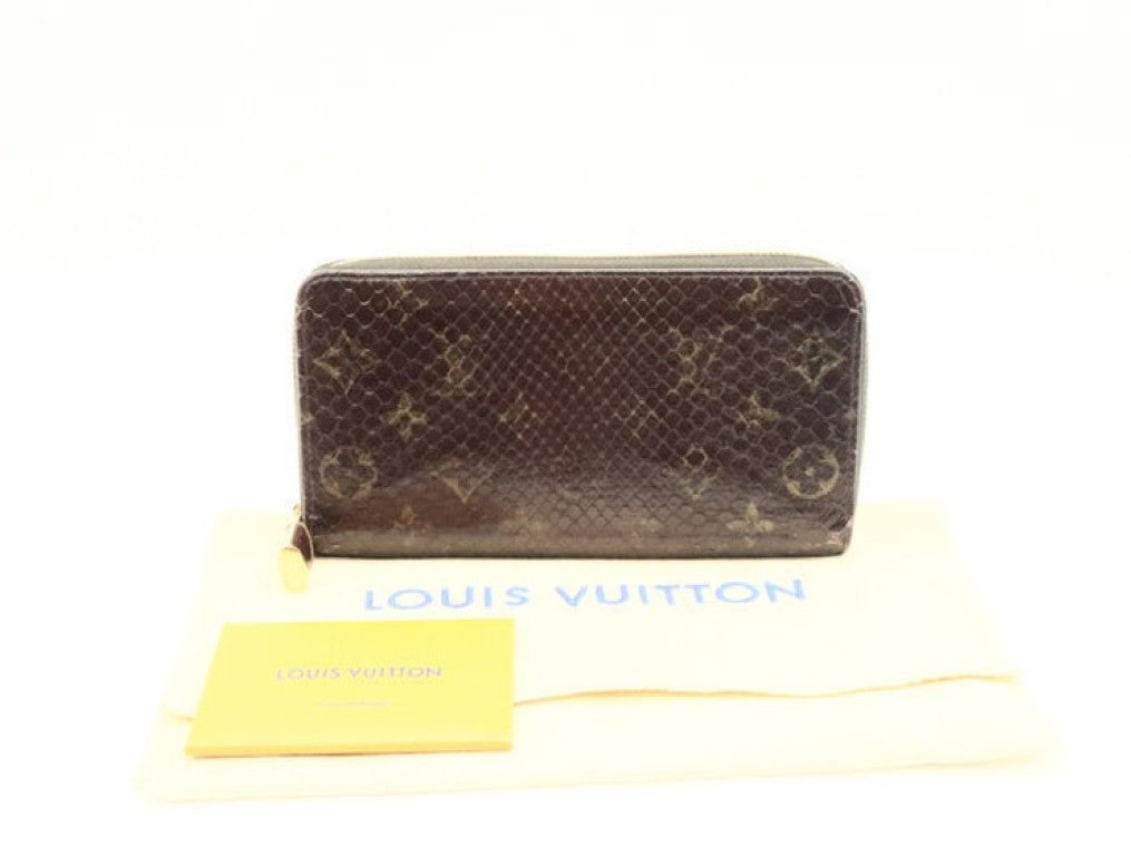 LOUIS VUITTON ルイヴィトン 長財布 ジッピーウォレット N80148 ブラウン系 エキゾチックレザー（パイソン） ユニセックス モノグラム ラウンドファスナー ゴールド金具 美品