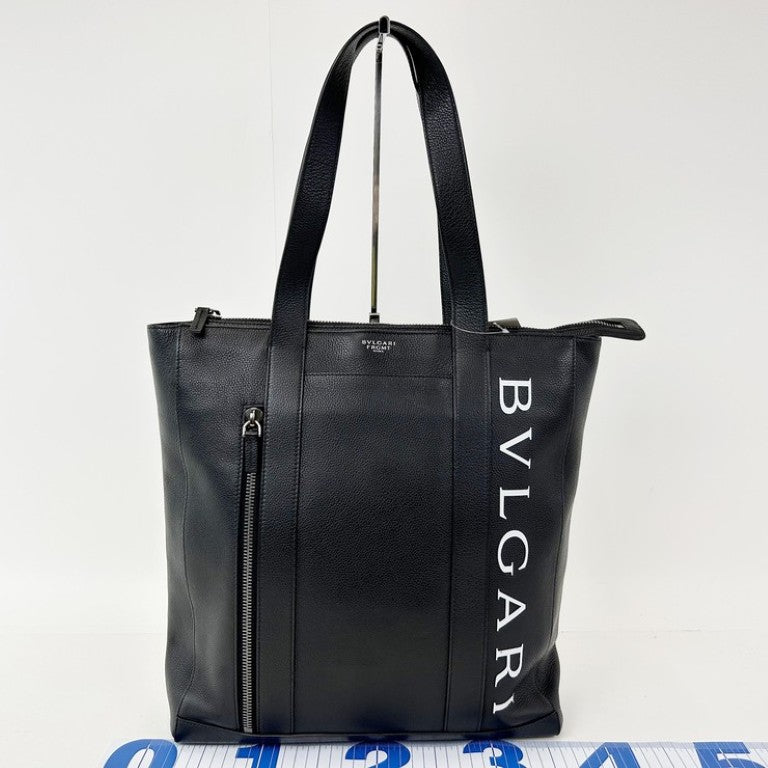 BVLGARI ブルガリ トートバッグ フラグメントデザインコラボ ブラック系 レザー メンズ シルバー金具 美品