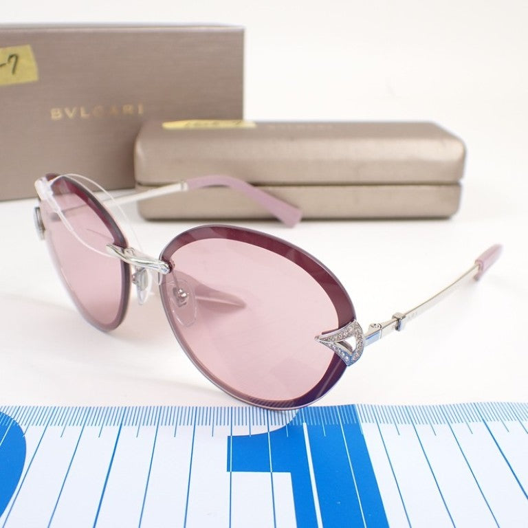 BVLGARI ブルガリ サングラス ディーバドリーム 6101-B ピンク系 シルバー メタル レディース ラインストーン 美品