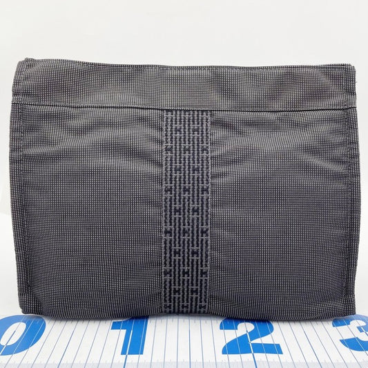 HERMES エルメス セカンドバッグ エールライン グレー系 キャンバス ユニセックス クラッチバッグ 美品