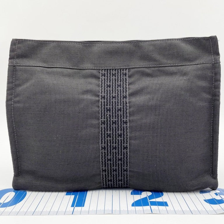 HERMES エルメス セカンドバッグ エールライン グレー系 キャンバス ユニセックス クラッチバッグ 美品