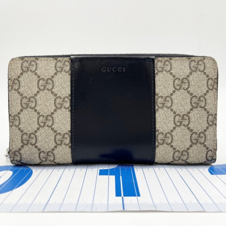 GUCCI グッチ 長財布 GGスプリーム 779879 ベージュ×ブラック系 PVC レザー ユニセックス ラウンドファスナー シルバー金具 美品