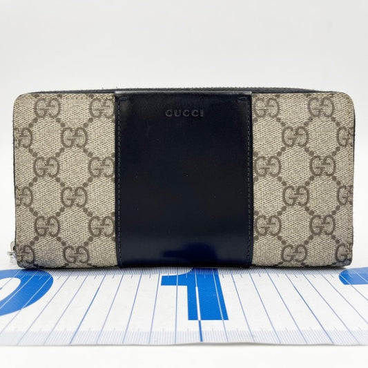 GUCCI グッチ 長財布 GGスプリーム 779879 ベージュ×ブラック系 PVC レザー ユニセックス ラウンドファスナー シルバー金具 美品