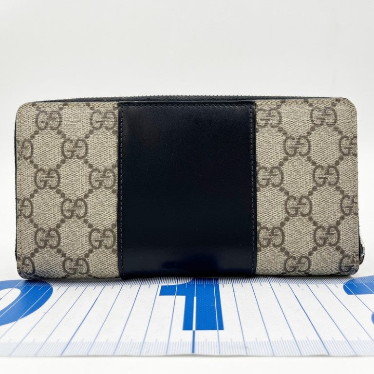 GUCCI グッチ 長財布 GGスプリーム 779879 ベージュ×ブラック系 PVC レザー ユニセックス ラウンドファスナー シルバー金具 美品