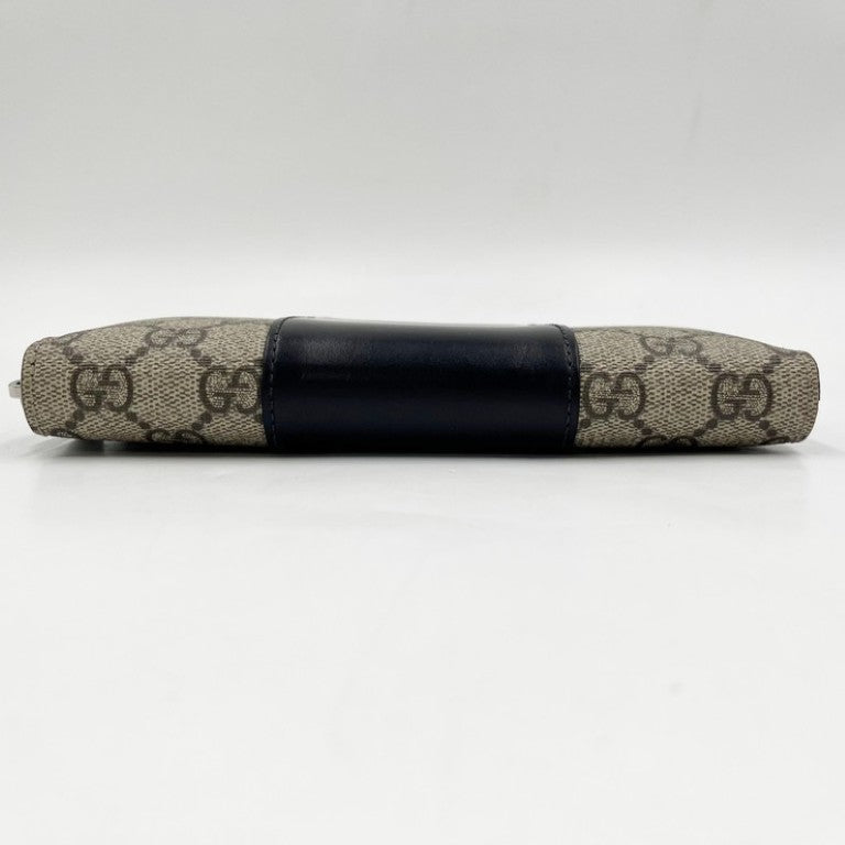 GUCCI グッチ 長財布 GGスプリーム 779879 ベージュ×ブラック系 PVC レザー ユニセックス ラウンドファスナー シルバー金具 美品