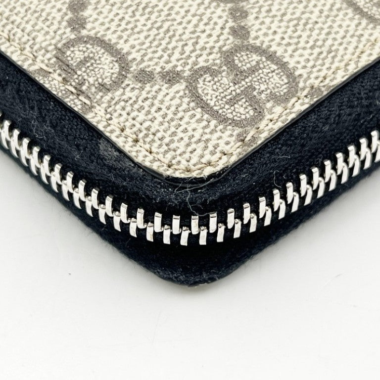 GUCCI グッチ 長財布 GGスプリーム 779879 ベージュ×ブラック系 PVC レザー ユニセックス ラウンドファスナー シルバー金具 美品
