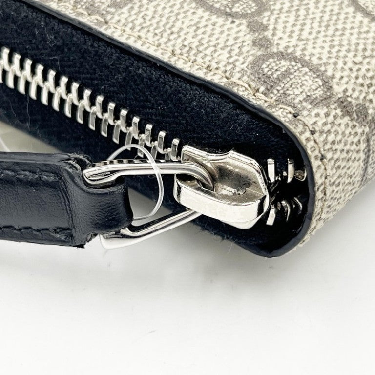GUCCI グッチ 長財布 GGスプリーム 779879 ベージュ×ブラック系 PVC レザー ユニセックス ラウンドファスナー シルバー金具 美品