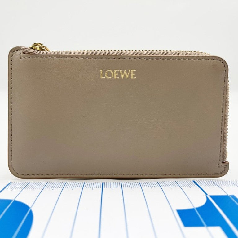 LOEWE ロエベ カードケース フラグメントケース CANBZ40 ベージュ系 カーフ ユニセックス コインケース ゴールド金具 美品