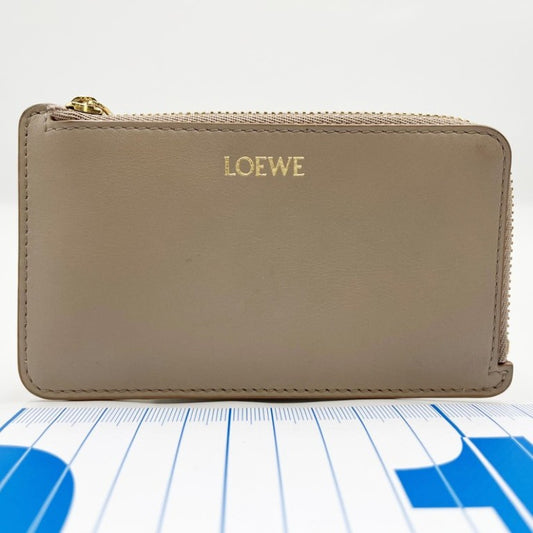 LOEWE ロエベ カードケース フラグメントケース CANBZ40 ベージュ系 カーフ ユニセックス コインケース ゴールド金具 美品