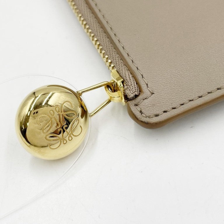 LOEWE ロエベ カードケース フラグメントケース CANBZ40 ベージュ系 カーフ ユニセックス コインケース ゴールド金具 美品