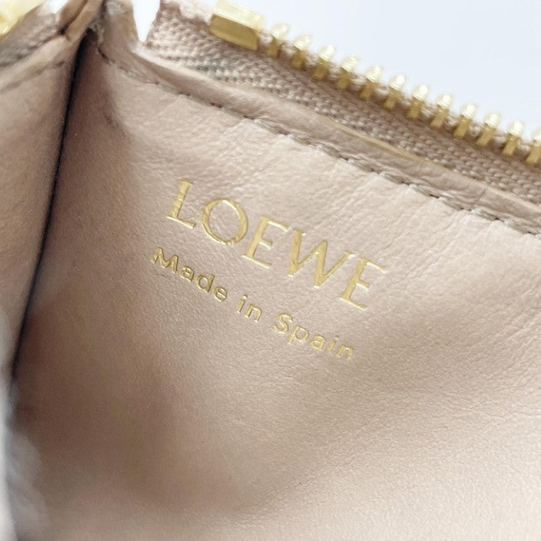 LOEWE ロエベ カードケース フラグメントケース CANBZ40 ベージュ系 カーフ ユニセックス コインケース ゴールド金具 美品