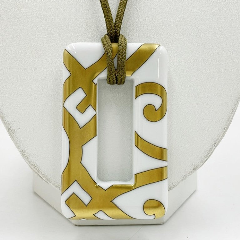 HERMES エルメス ネックレス ホワイト ゴールド系 ポーセリン ユニセックス 美品