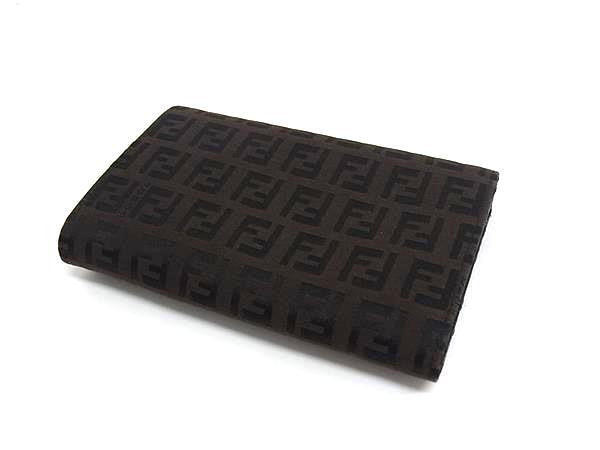 FENDI フェンディ 二つ折り財布 ズッキーノ 8M0029 ブラウン系 ブラック系 キャンバス レザー レディース 美品