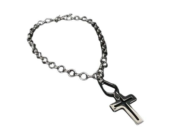 DOLCE＆GABBANA ドルチェ&ガッバーナ ネックレス D&Gロゴ付き クロス ネックレス シルバー系 メタル ユニセックス 美品