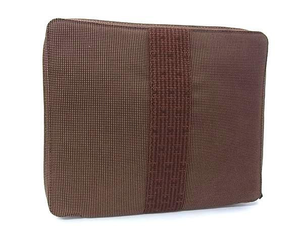 HERMES エルメス クラッチバッグ エールライン マルチケース 101196M ブラウン系 キャンバス ユニセックス ラウンドファスナー 超美品