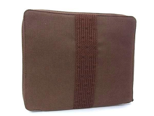 HERMES エルメス クラッチバッグ エールライン マルチケース 101196M ブラウン系 キャンバス ユニセックス ラウンドファスナー 超美品