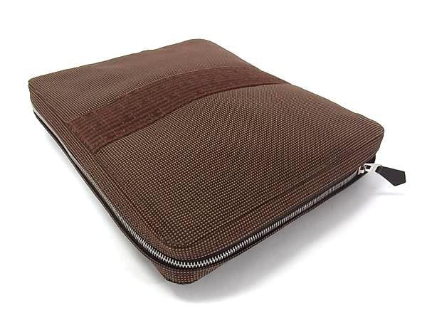 HERMES エルメス クラッチバッグ エールライン マルチケース 101196M ブラウン系 キャンバス ユニセックス ラウンドファスナー 超美品