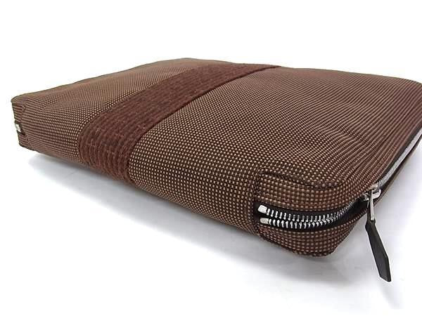 HERMES エルメス クラッチバッグ エールライン マルチケース 101196M ブラウン系 キャンバス ユニセックス ラウンドファスナー 超美品