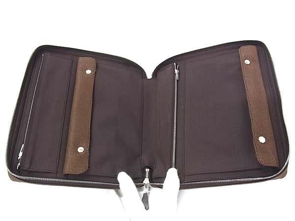 HERMES エルメス クラッチバッグ エールライン マルチケース 101196M ブラウン系 キャンバス ユニセックス ラウンドファスナー 超美品