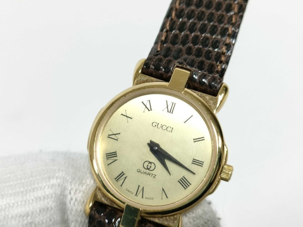 GUCCI グッチ 時計 3400F L ゴールド ブラウン系 ステンレス レディース 美品