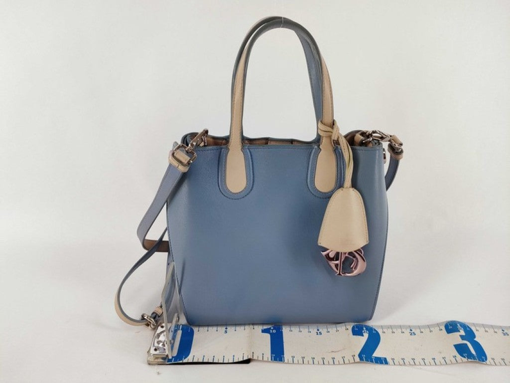 Christian Dior ディオール ハンドバッグ アディクト ブルー ベージュ系 レザー レディース 2WAY ショルダーバッグ ロゴチャーム ゴールド金具 美品