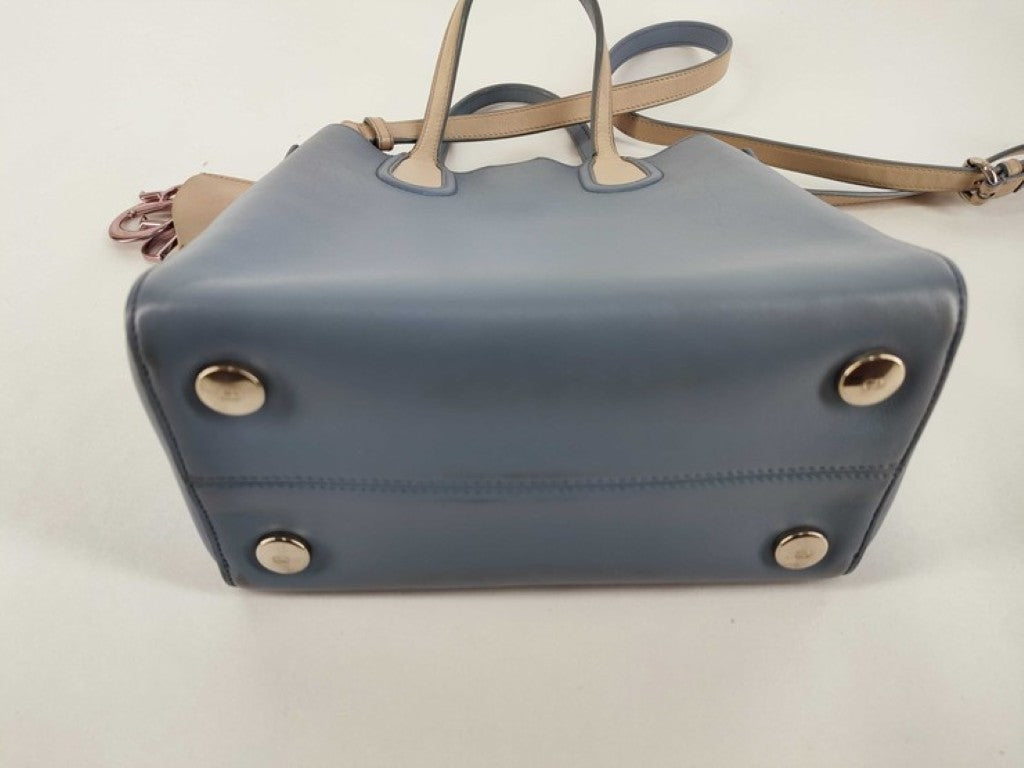 Christian Dior ディオール ハンドバッグ アディクト ブルー ベージュ系 レザー レディース 2WAY ショルダーバッグ ロゴチャーム ゴールド金具 美品