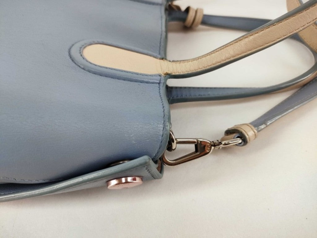 Christian Dior ディオール ハンドバッグ アディクト ブルー ベージュ系 レザー レディース 2WAY ショルダーバッグ ロゴチャーム ゴールド金具 美品