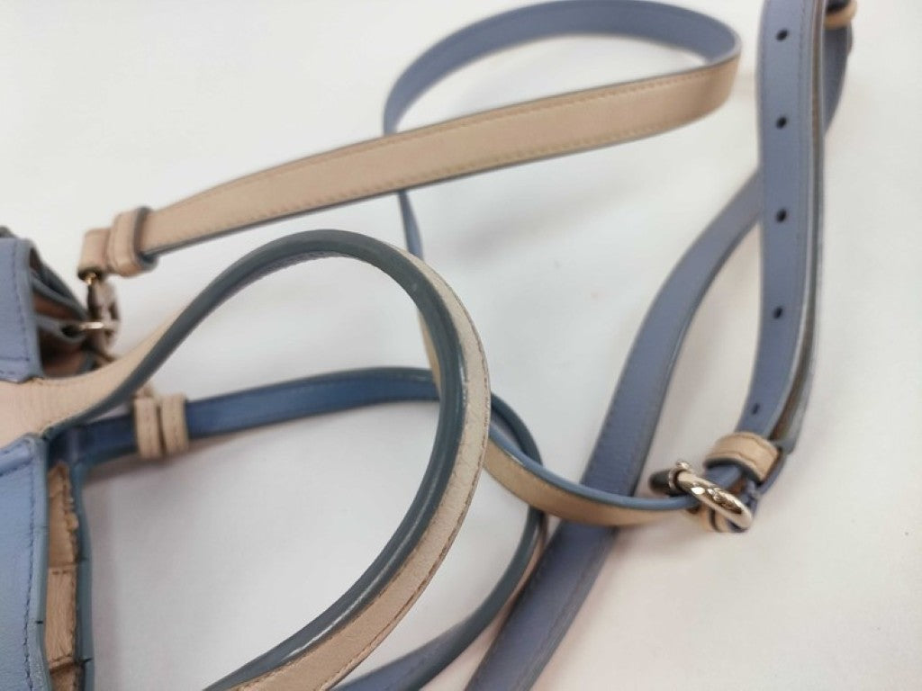 Christian Dior ディオール ハンドバッグ アディクト ブルー ベージュ系 レザー レディース 2WAY ショルダーバッグ ロゴチャーム ゴールド金具 美品