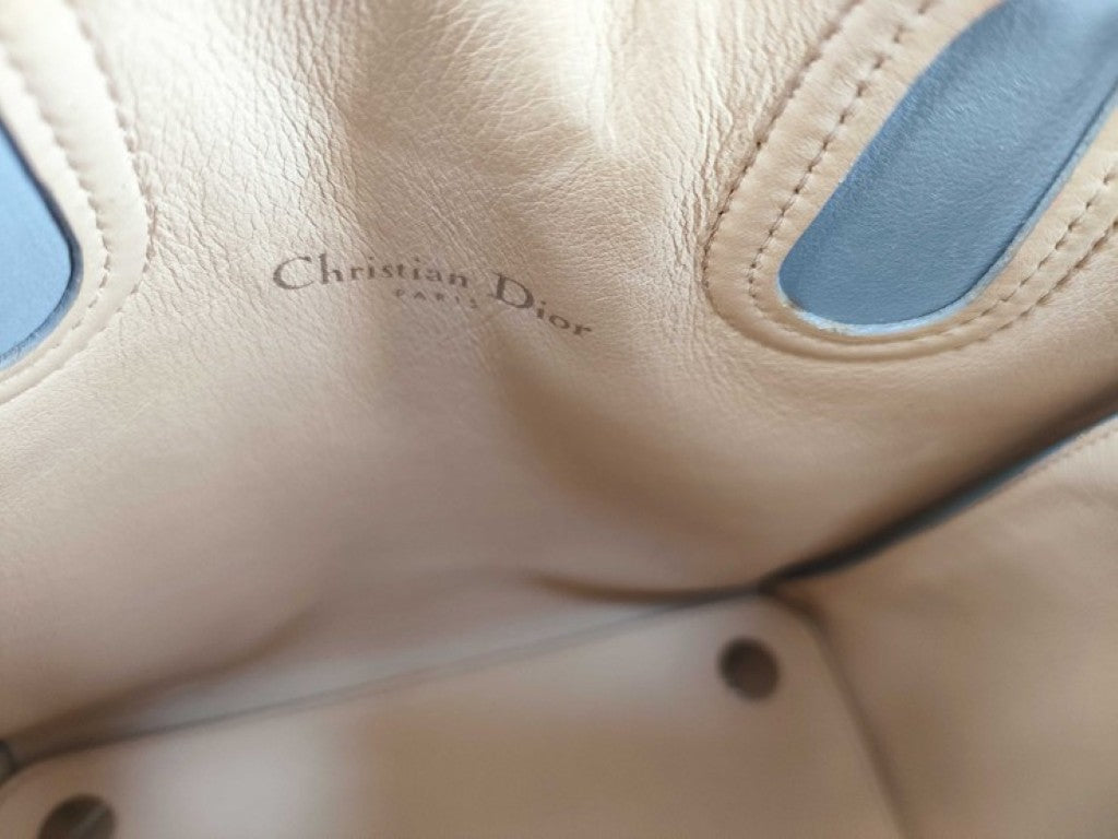 Christian Dior ディオール ハンドバッグ アディクト ブルー ベージュ系 レザー レディース 2WAY ショルダーバッグ ロゴチャーム ゴールド金具 美品