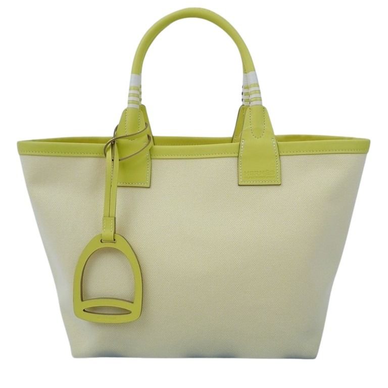 HERMES エルメス ハンドバッグ スティープル25 ライム系 トワルアッシュ×レザー レディース 超美品