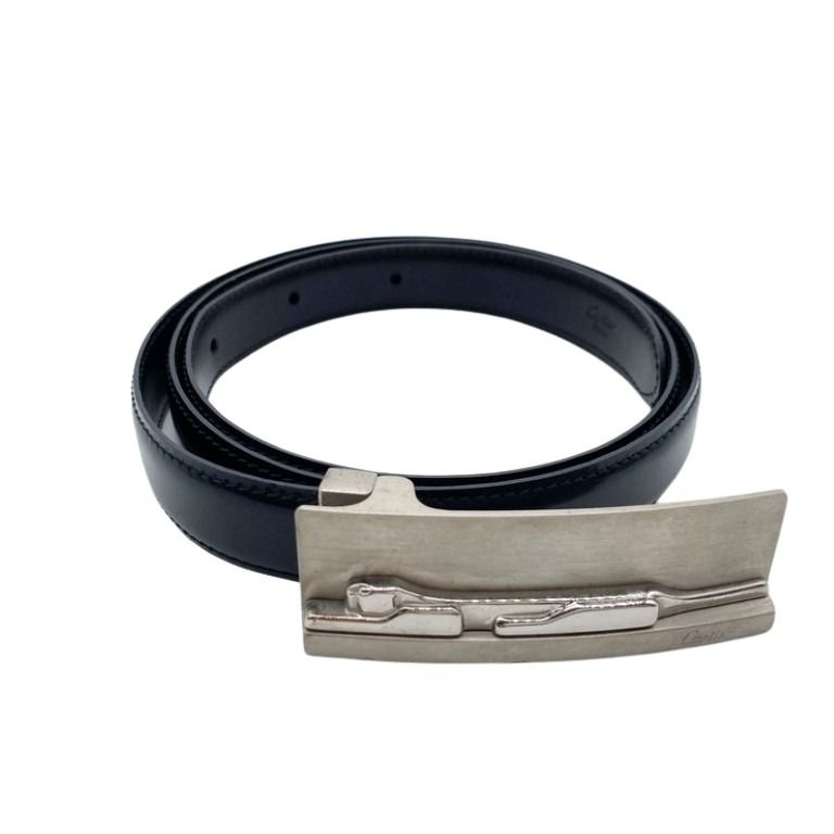 Cartier カルティエ ベルト パンテール ブラック シルバー系 レザー ユニセックス 美品