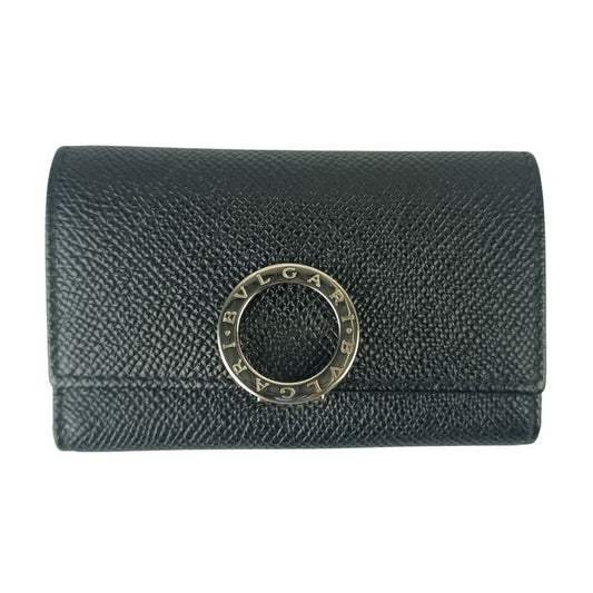 BVLGARI ブルガリ キーケース ブルガリブルガリ 30422 ブラック系 グレインカーフレザー レディース 6連 シルバー金具 ロゴクリップ 美品