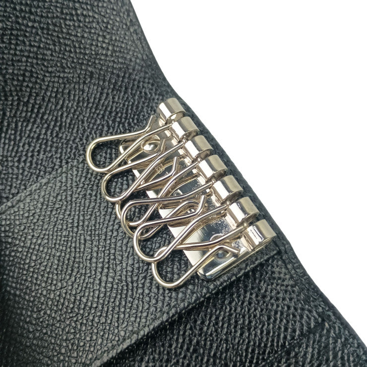 BVLGARI ブルガリ キーケース ブルガリブルガリ 30422 ブラック系 グレインカーフレザー レディース 6連 シルバー金具 ロゴクリップ 美品
