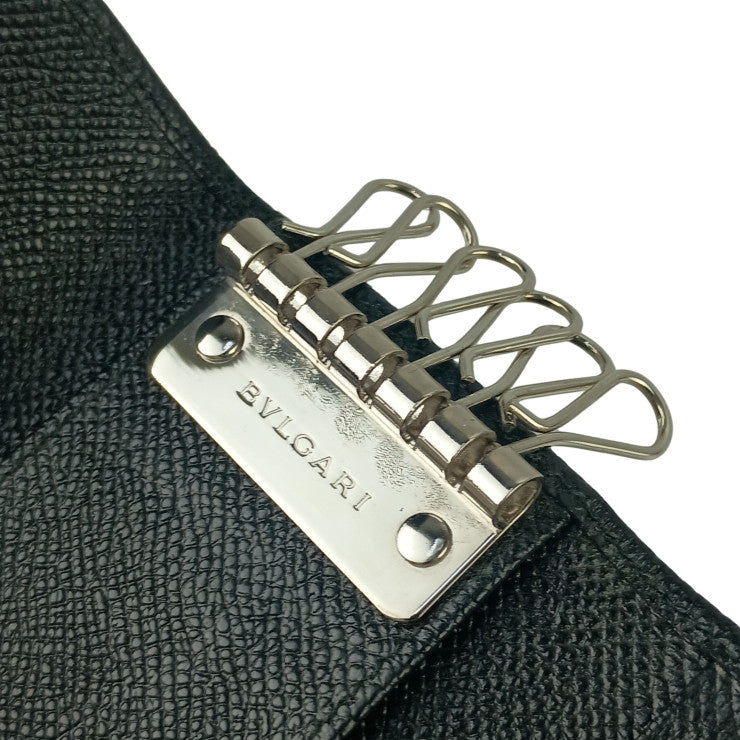 BVLGARI ブルガリ キーケース ブルガリブルガリ 30422 ブラック系 グレインカーフレザー レディース 6連 シルバー金具 ロゴクリップ 美品