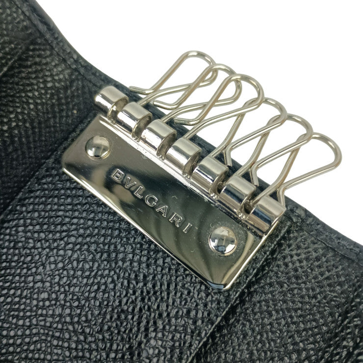BVLGARI ブルガリ キーケース ブルガリブルガリ マン 282234 ブラック系 グレインカーフレザー ユニセックス 6連 シルバー金具 美品