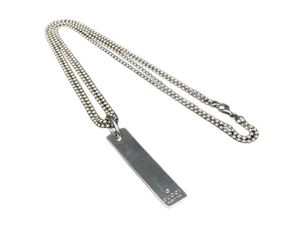 GUCCI グッチ ネックレス プレート ネックレス ダブルボールチェーン シルバー系 SV925 ユニセックス バータイプ 美品