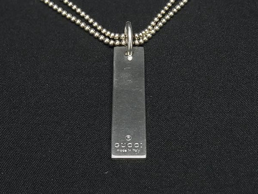 GUCCI グッチ ネックレス プレート ネックレス ダブルボールチェーン シルバー系 SV925 ユニセックス バータイプ 美品