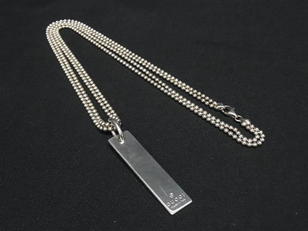 GUCCI グッチ ネックレス プレート ネックレス ダブルボールチェーン シルバー系 SV925 ユニセックス バータイプ 美品