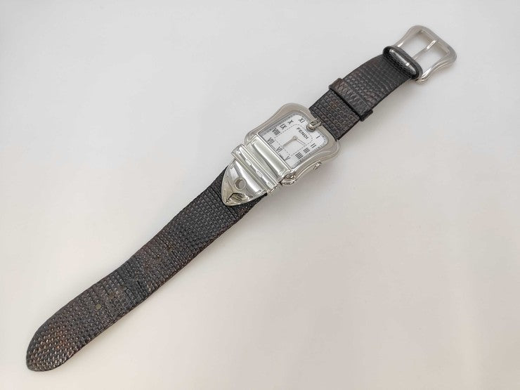 FENDI フェンディ 腕時計 ビーフェンディ 3800G シルバー ホワイト文字盤 ブラウン系 ステンレス レザー レディース 美品