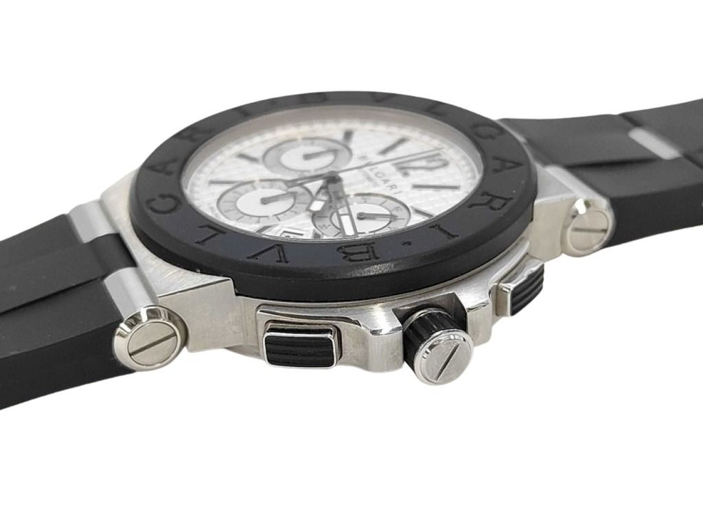 BVLGARI ブルガリ 時計 ディアゴノ クロノグラフ DG42SVCH ホワイト シルバー ブラック系 ステンレススチール ラバー メンズ 美品