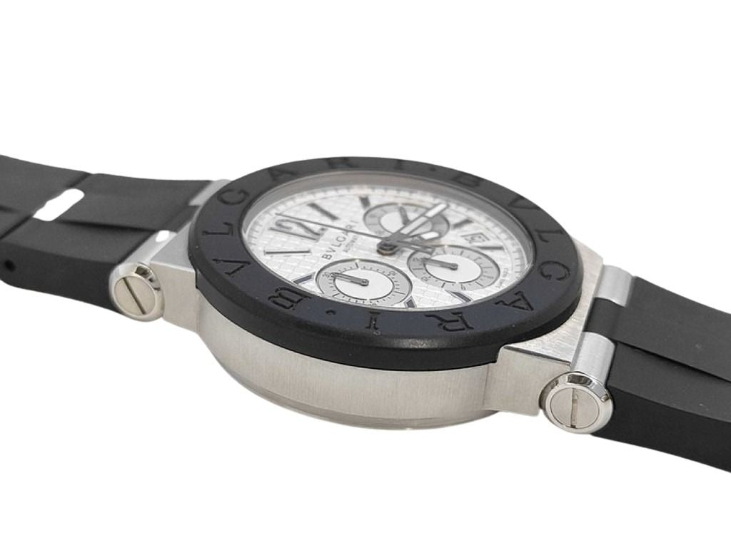 BVLGARI ブルガリ 時計 ディアゴノ クロノグラフ DG42SVCH ホワイト シルバー ブラック系 ステンレススチール ラバー メンズ 美品