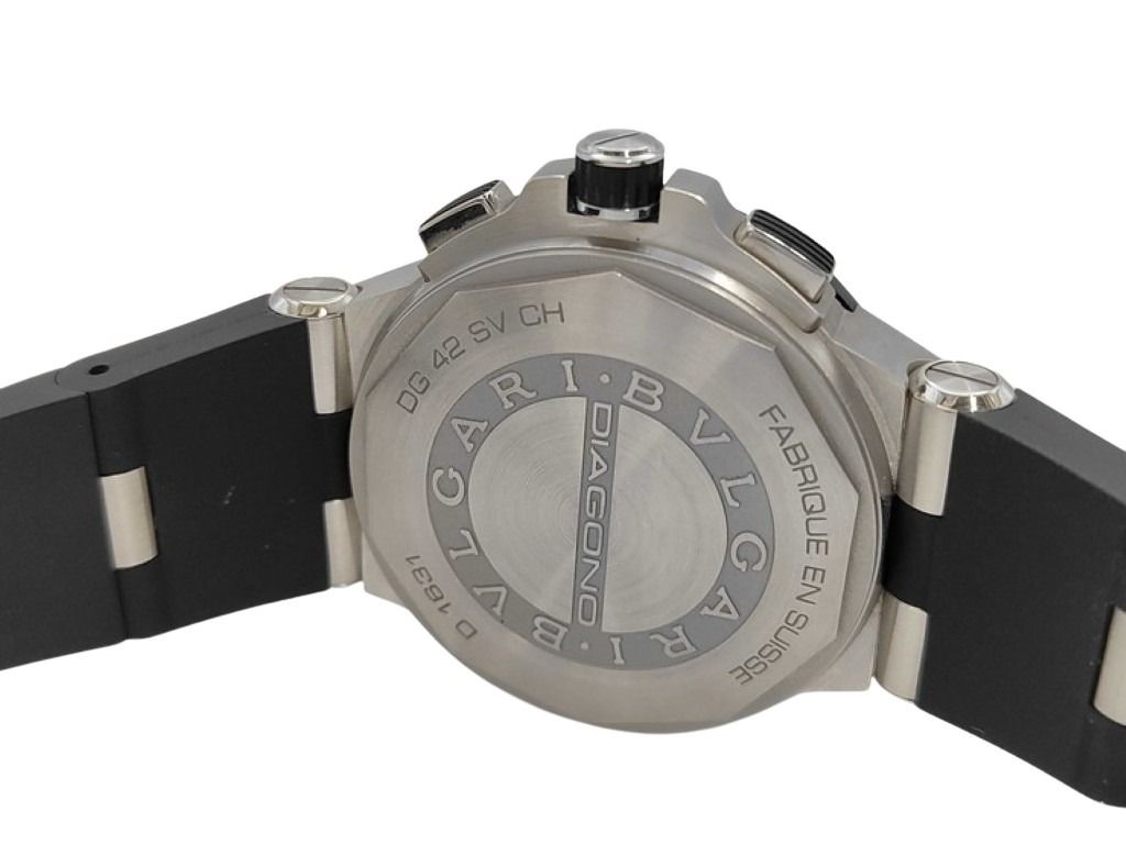 BVLGARI ブルガリ 時計 ディアゴノ クロノグラフ DG42SVCH ホワイト シルバー ブラック系 ステンレススチール ラバー メンズ 美品