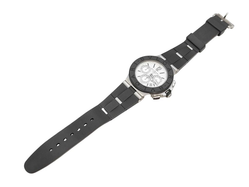 BVLGARI ブルガリ 時計 ディアゴノ クロノグラフ DG42SVCH ホワイト シルバー ブラック系 ステンレススチール ラバー メンズ 美品