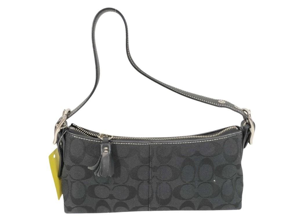 COACH コーチ ハンドバッグ シグネチャー 8K01 ブラック系 キャンバス レザー レディース ショルダーバッグ シルバー金具 美品