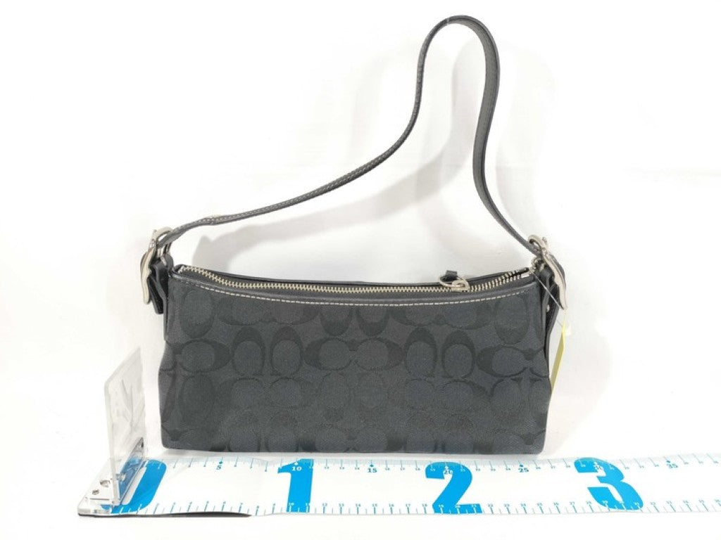 COACH コーチ ハンドバッグ シグネチャー 8K01 ブラック系 キャンバス レザー レディース ショルダーバッグ シルバー金具 美品