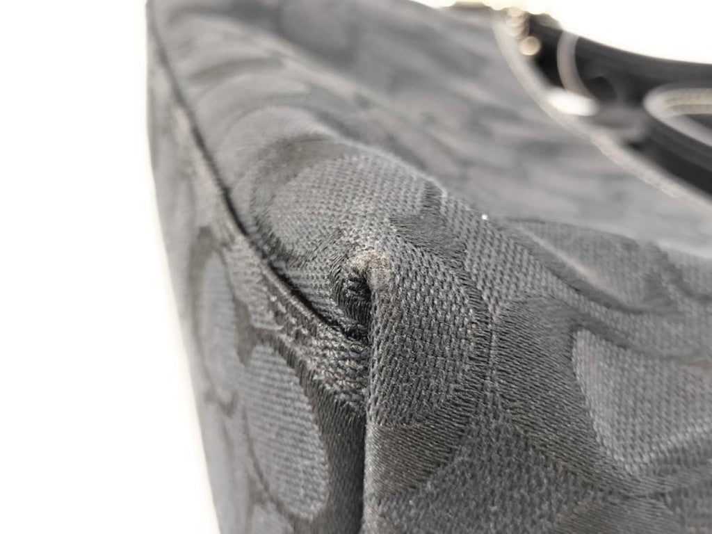 COACH コーチ ハンドバッグ シグネチャー 8K01 ブラック系 キャンバス レザー レディース ショルダーバッグ シルバー金具 美品